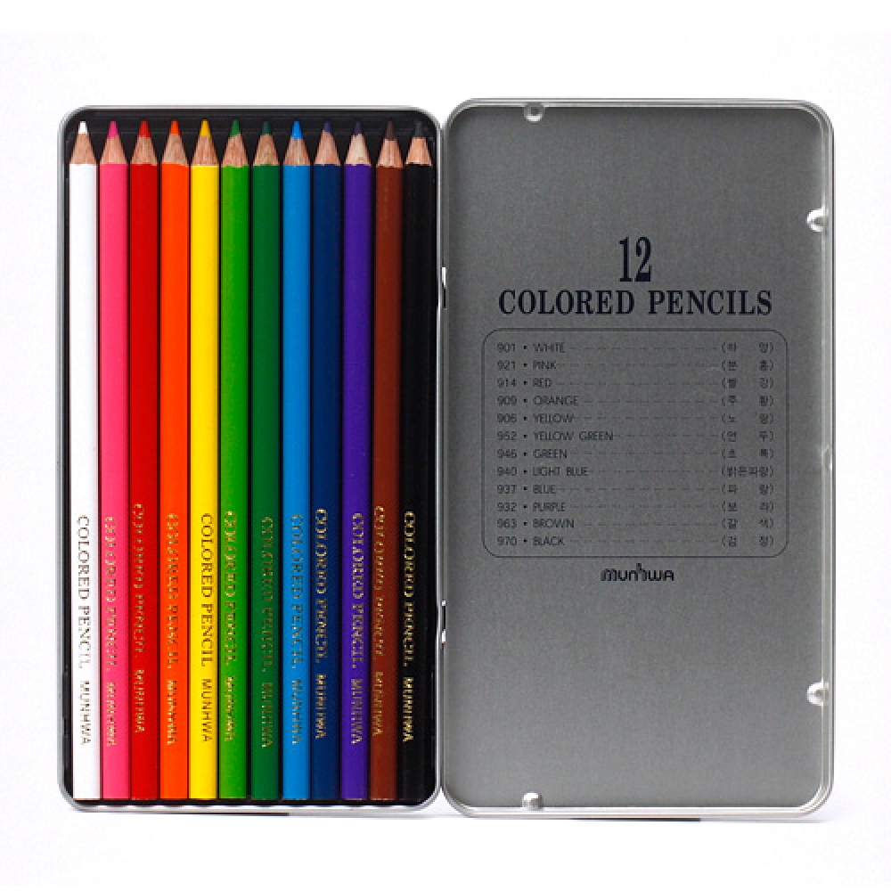 Oce 선명한 12색 고급 색연필 틴케이스 컬러 펜슬 얇은 크레파스 색깔 연필
