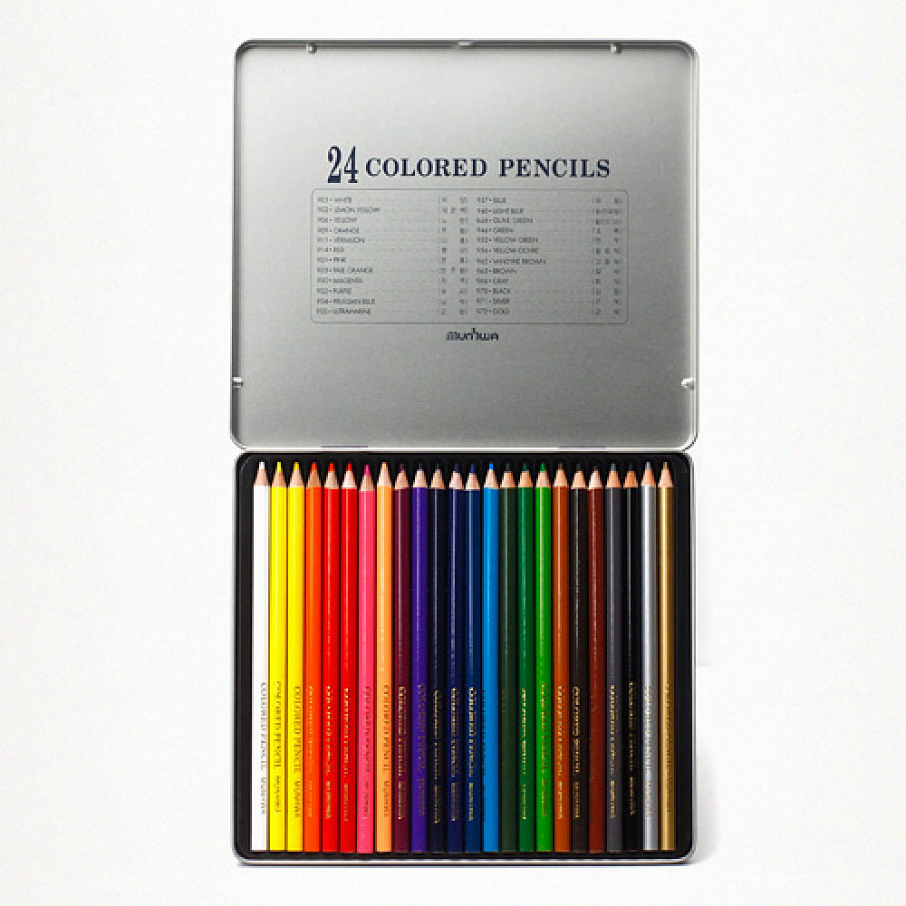 Oce 선명한 24색 고급 색연필 틴케이스 칼라 연필 그림 펜슬 색칠하기 놀이