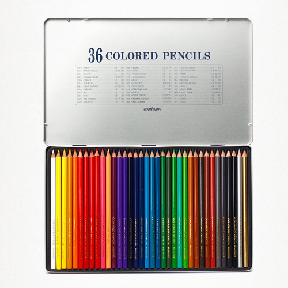 Oce 선명한 36색 고급 색연필 틴케이스 색깔 연필 그리기 도구 어린이 색칠 도구