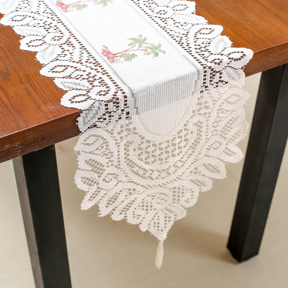 Oce 크로쉐 테이블보 자수 식탁 러너 180x34cm 식탁깔개깔판 인테리어덮개 태슬테이블매트