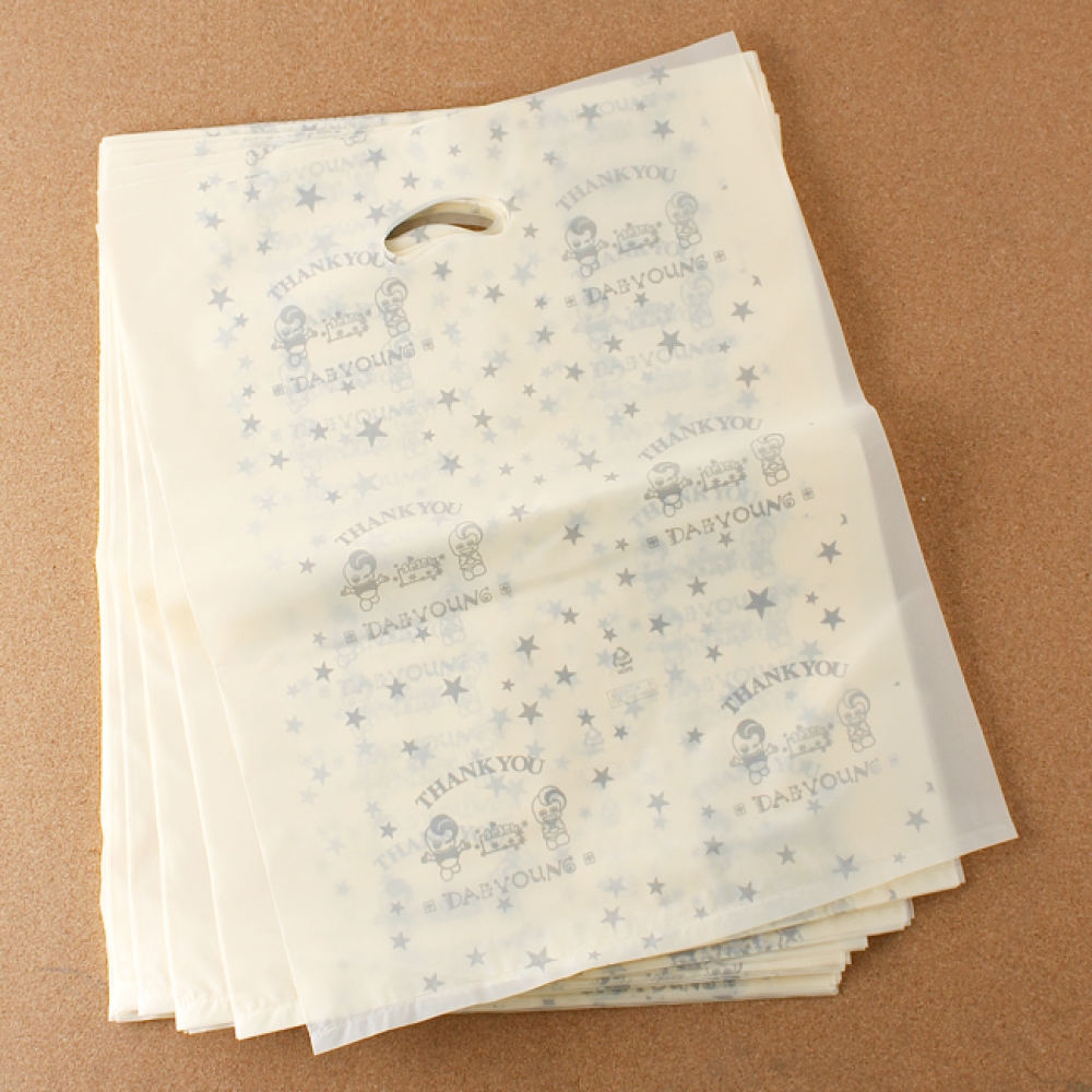 Oce 손잡이 봉투 비닐 쇼핑백 100p 베이지 35cm 비닐봉투 포장백 책봉투