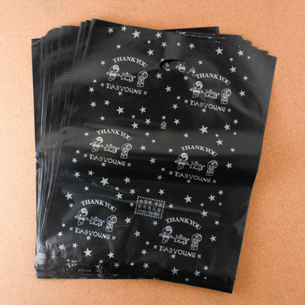 Oce 손잡이 봉투 비닐 쇼핑백 100p 블랙 35cm 접착비닐 포장팩 비닐백
