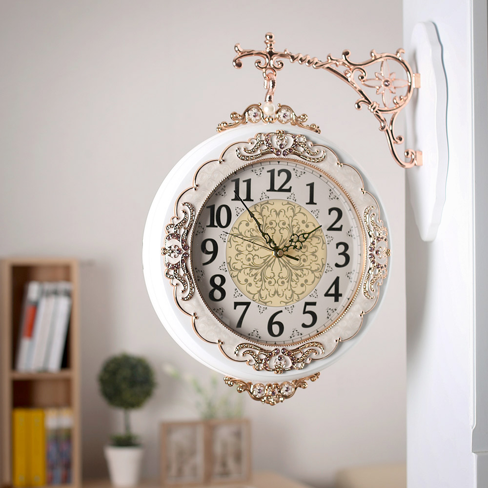 Oce 레트로 벽걸이 양면 시계 화이트 우드 벽시계 저소음무브먼트 장식용품 나무원목월클락
