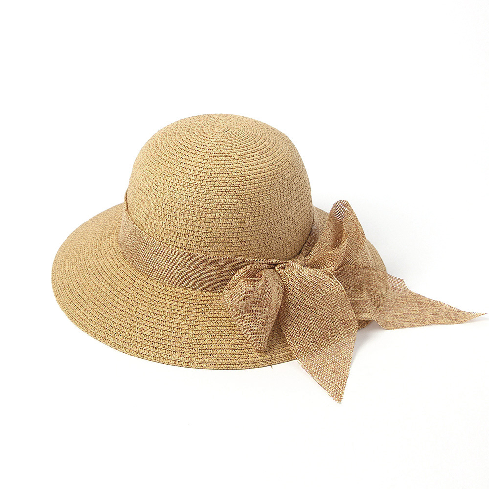 Oce 큰 리본 둥근 챙 끈 모자 비치 햇 여행 밀짚 밀집 소품 왕골 써머 비니 해변 썸머 햇