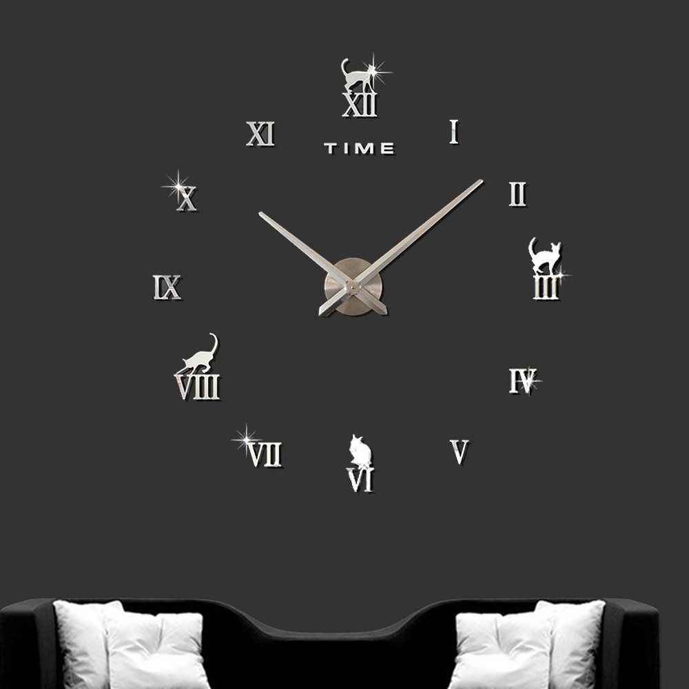 Oce 월데코 벽 디자인 시계 로마숫자 고양이 사무실꾸미기스티커 거실장식소품 홈카페만들기