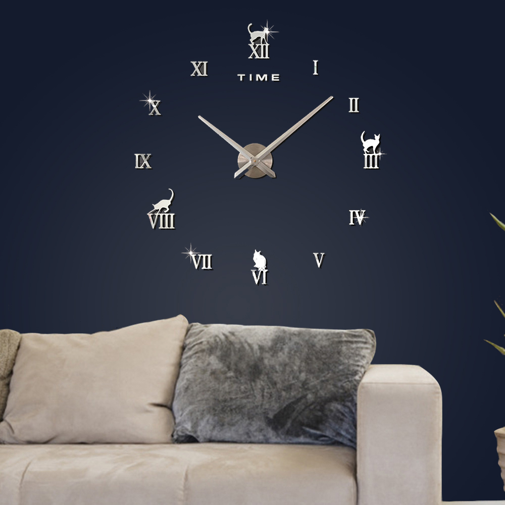 Oce 월데코 벽 디자인 시계 로마숫자 고양이 사무실꾸미기스티커 거실장식소품 홈카페만들기
