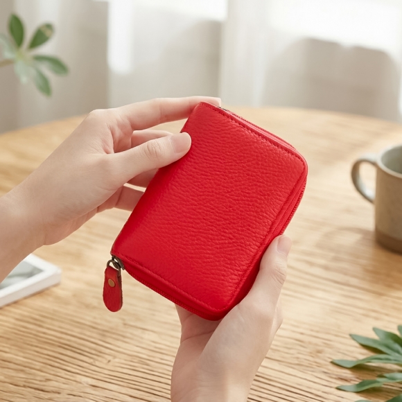 루시 소가죽 카드지갑(레드)