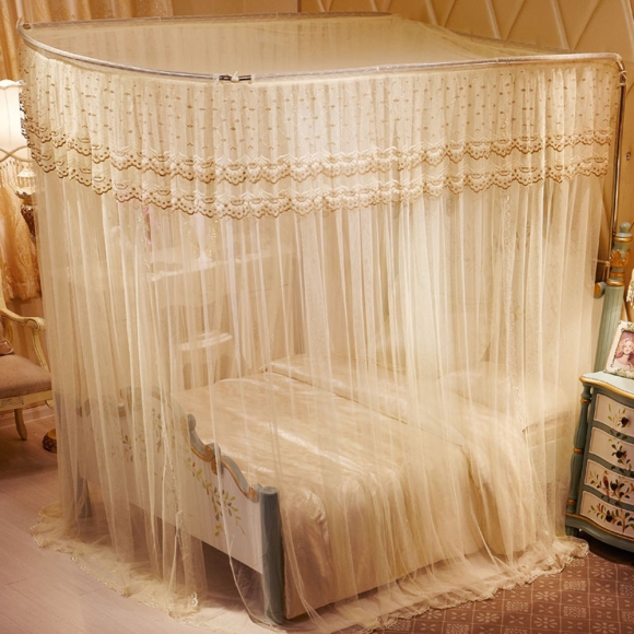 [리빙피스] 안젤라 커튼형 침대 모기장(180x200cm) (베이지)