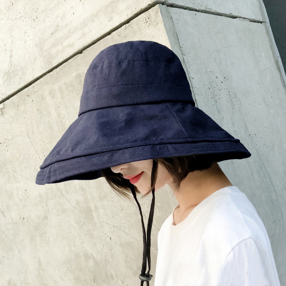 Oce 캐쥬얼 여성 넓은 챙 면 모자 네이비 사파리모자 넥커버 휴양지 모자 패브릭 천 등산모