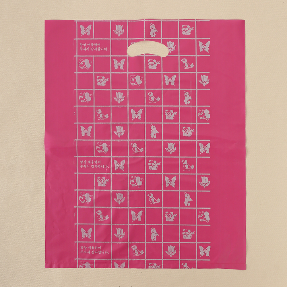 Oce 손잡이 봉투 비닐 쇼핑백 100p 빨강 40x50 포장팩 비닐봉지 접착비닐