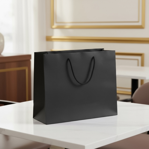 무지 가로형 쇼핑백(블랙) (32x25cm)