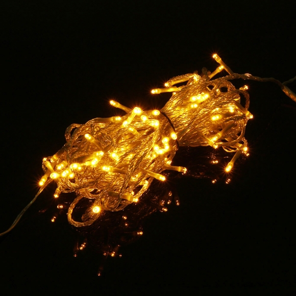 [은하수] 100구 투명선 LED 웜색 지니전구(10M) (전원잭별매) (연결가능) (150cm∼500cm트리용)