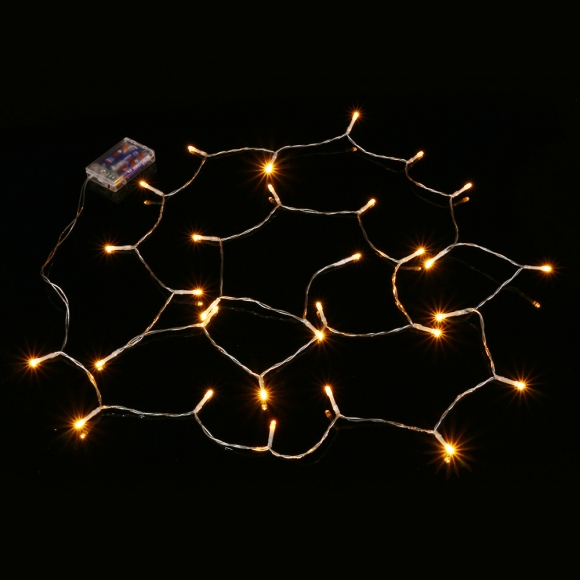 [은하수] 30구 투명선 피켓 LED 웜색전구(2.7m) (건전지형) (40∼60cm트리용)