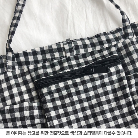 김엄 체크 숄더 캔버스백(레드)