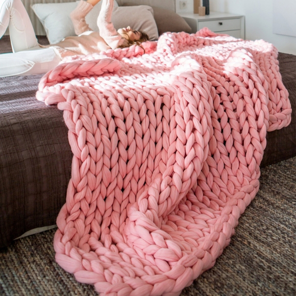 드리림 왕 손뜨개 담요(핑크) (100cmx150cm)