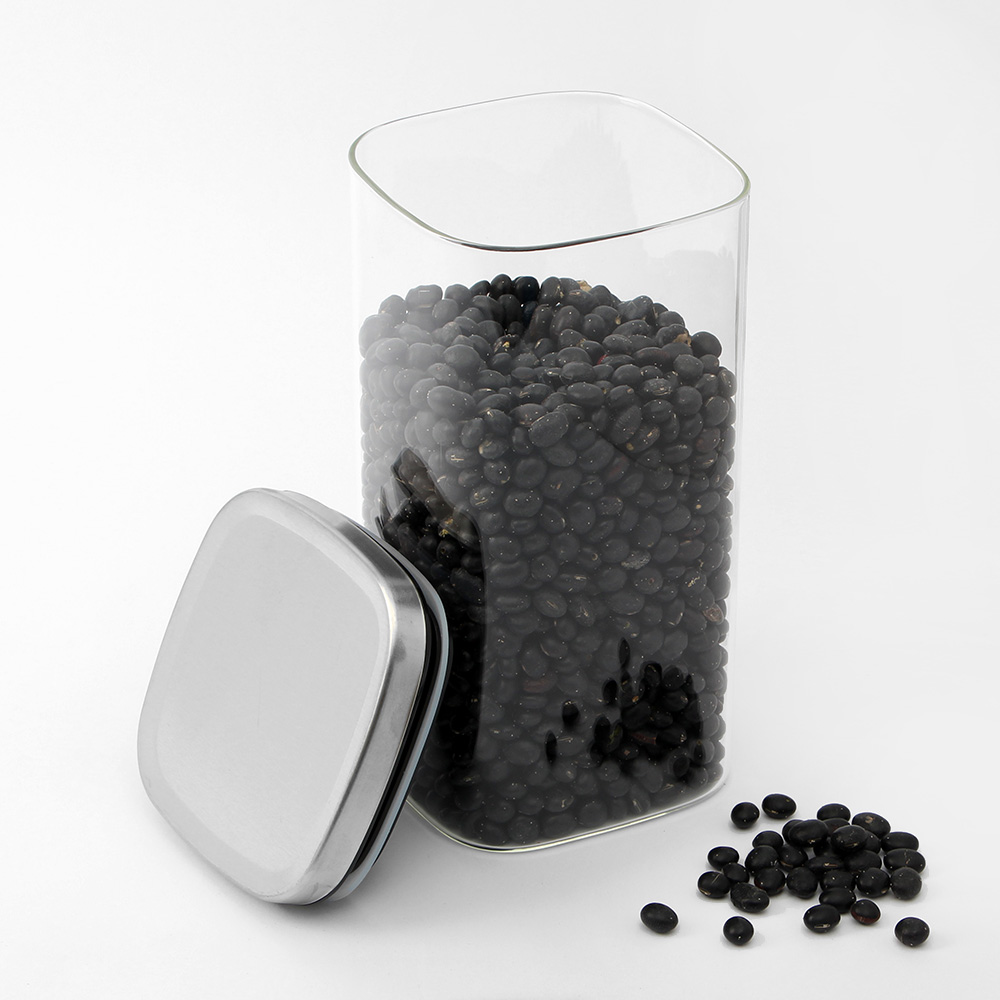 Oce 투명 사각 유리 진공 밀폐 용기 1.4L 시리얼통 커피 보관 용기 곡물 용기