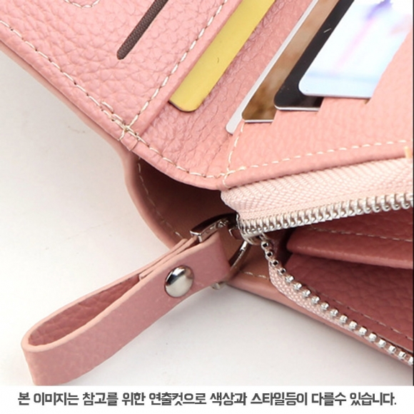 삼색 가죽 여성 반지갑(그레이+블랙+핑크)
