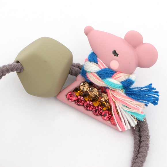 큐빅 목도리 쥐 머리끈(핑크)