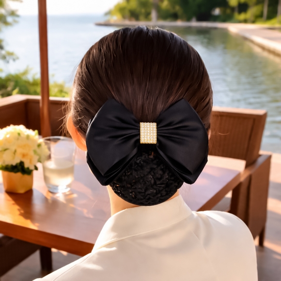 사각큐빅 리본 헤어망(블랙)