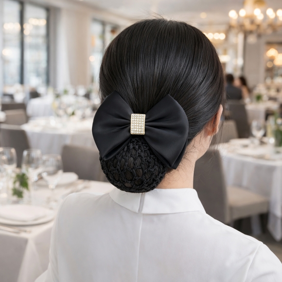 사각큐빅 리본 헤어망(블랙)