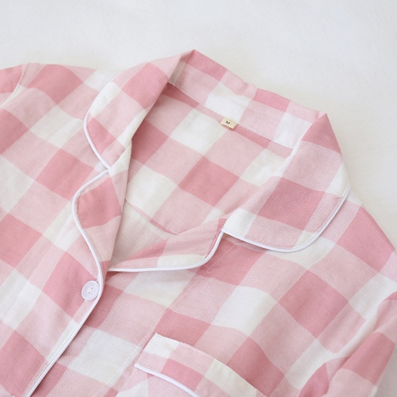체크패턴 봄 잠옷세트(핑크) (XL)