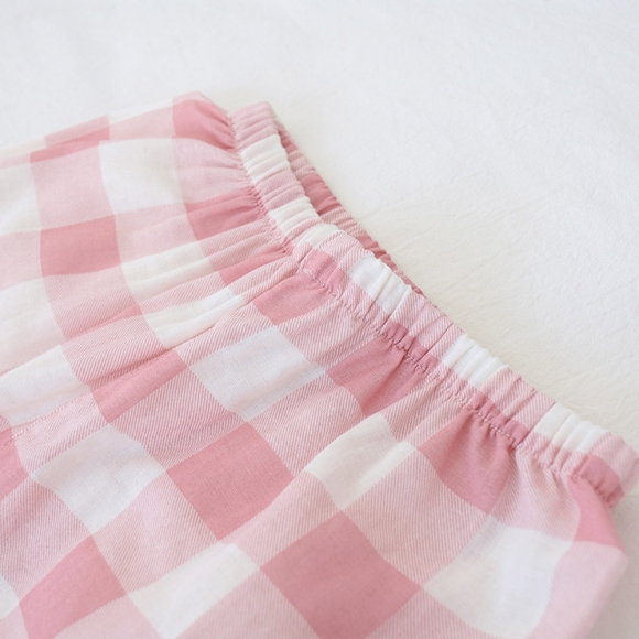 체크패턴 봄 잠옷세트(핑크) (XL)