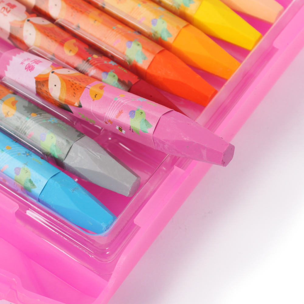 어린인 18색 크레파스 핑크 미술도구 어린이 색칠 도구 크래용