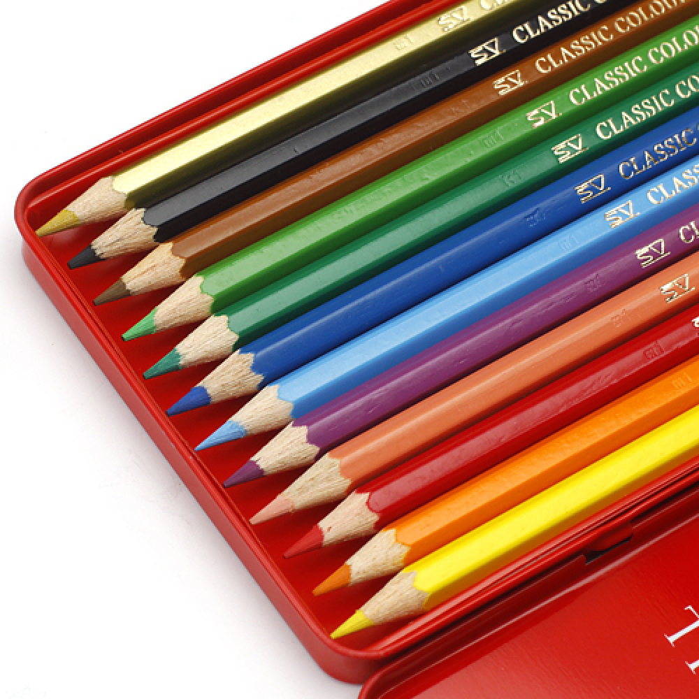 잘지워지는 12색 수채 색연필 틴케이스 어린이 색칠 도구 칼라 연필 그림 펜슬