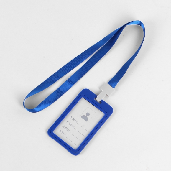 양면 사원증 케이스+목걸이줄(세로형) (블루)