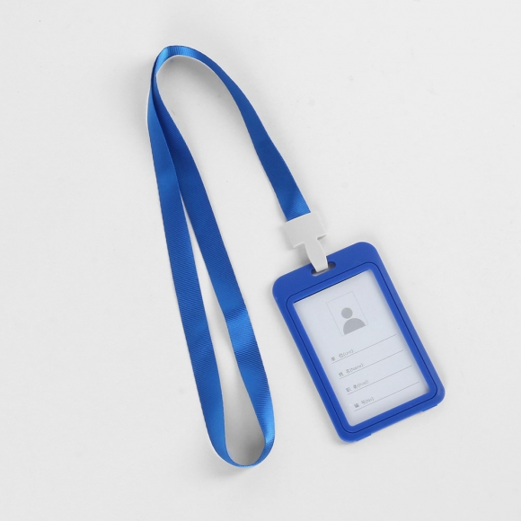 양면 사원증 케이스+목걸이줄(세로형) (블루)