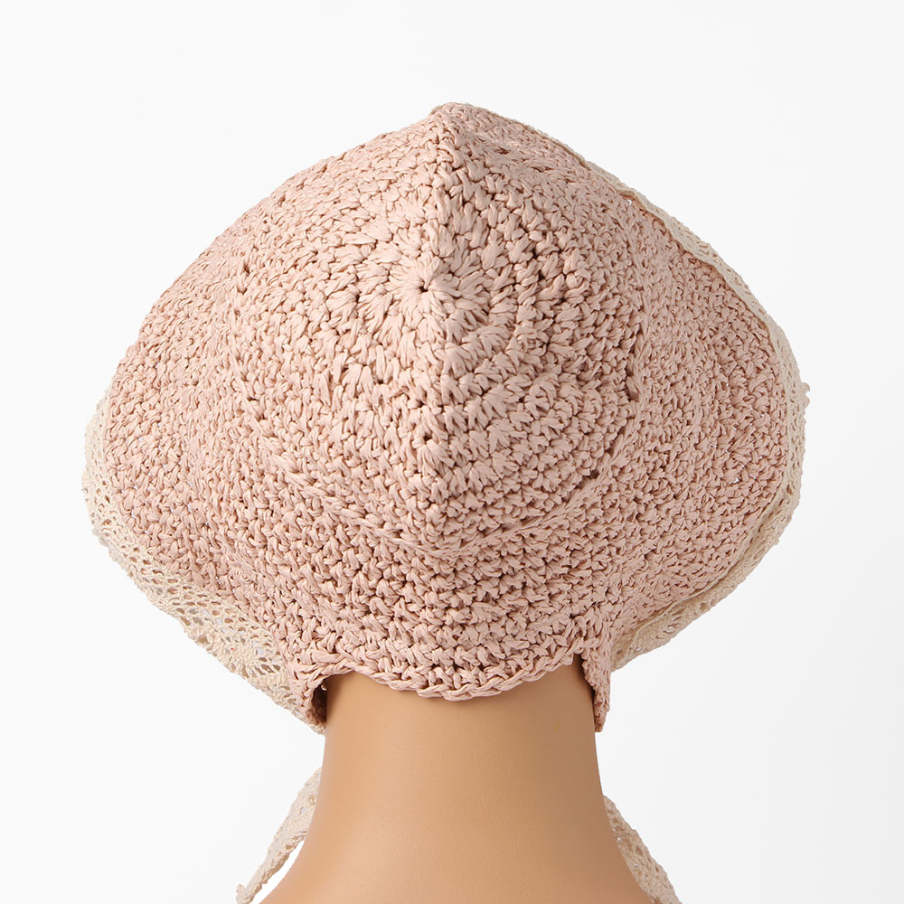 Oce 레이스 리본 벙거지 뜨개 끈 모자 비치 햇 핑크 바다 햇빛 가리개 끈달린 모자 여행 밀짚 밀집 소품
