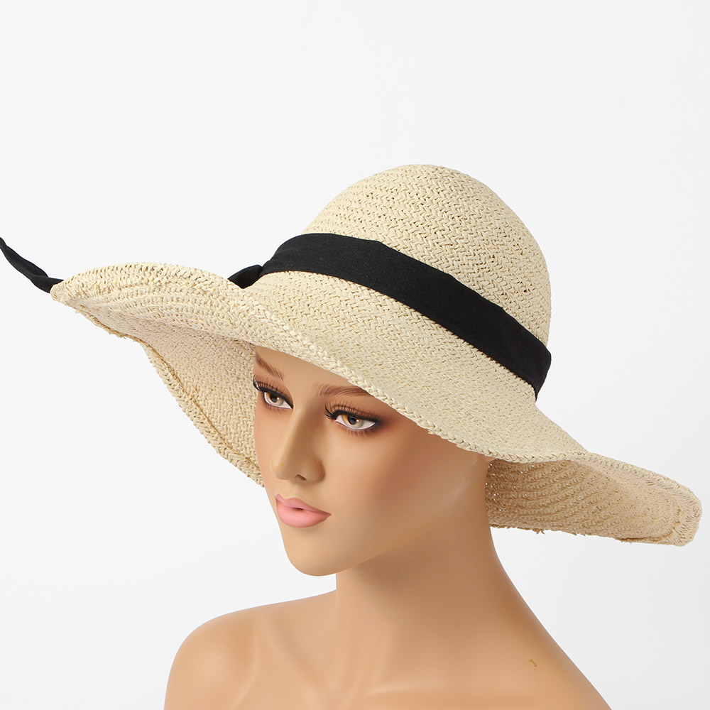 리본 와이어 넓은 챙 끈 모자 비치 햇 베이지 카우보이 버킷 끈달린 모자 바다 패션 소품