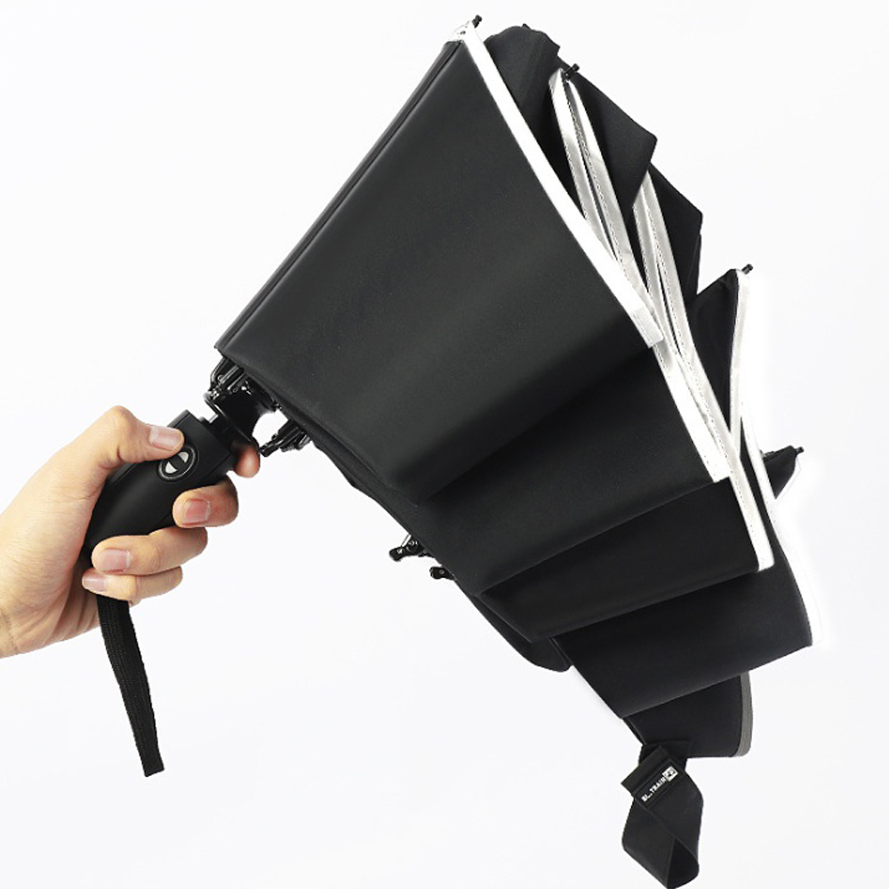 Oce 3단 거꾸로 접는 자동 안전 우산 블랙 양산 대용 휴대용 햇빛 가림막 오토UMBRELLA