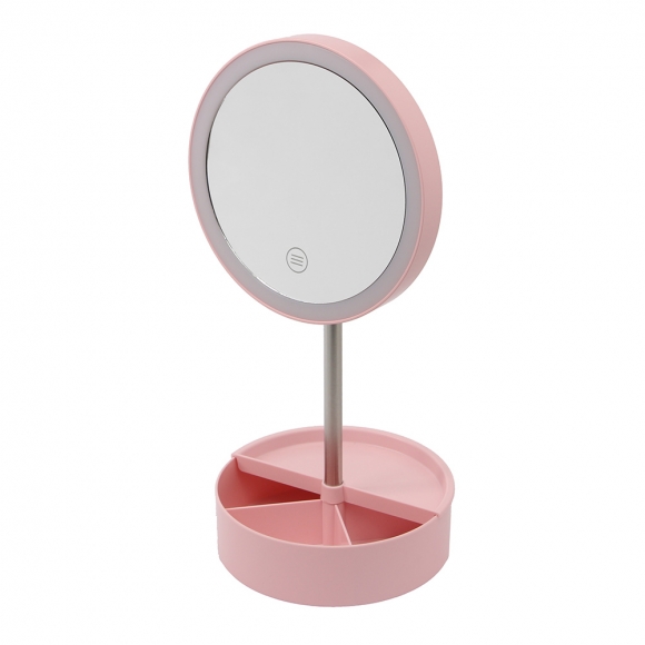 LED 회전수납 조명거울(핑크)