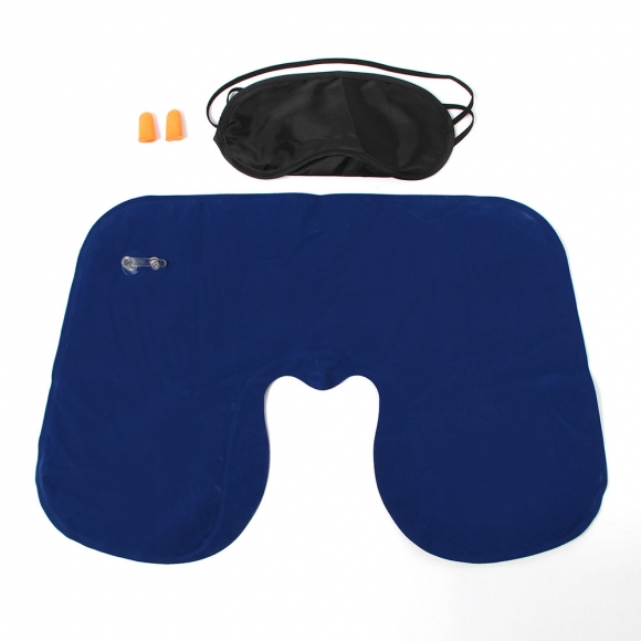 휴대용 에어 목베개(안대+귀마개) 3종세트(블루)