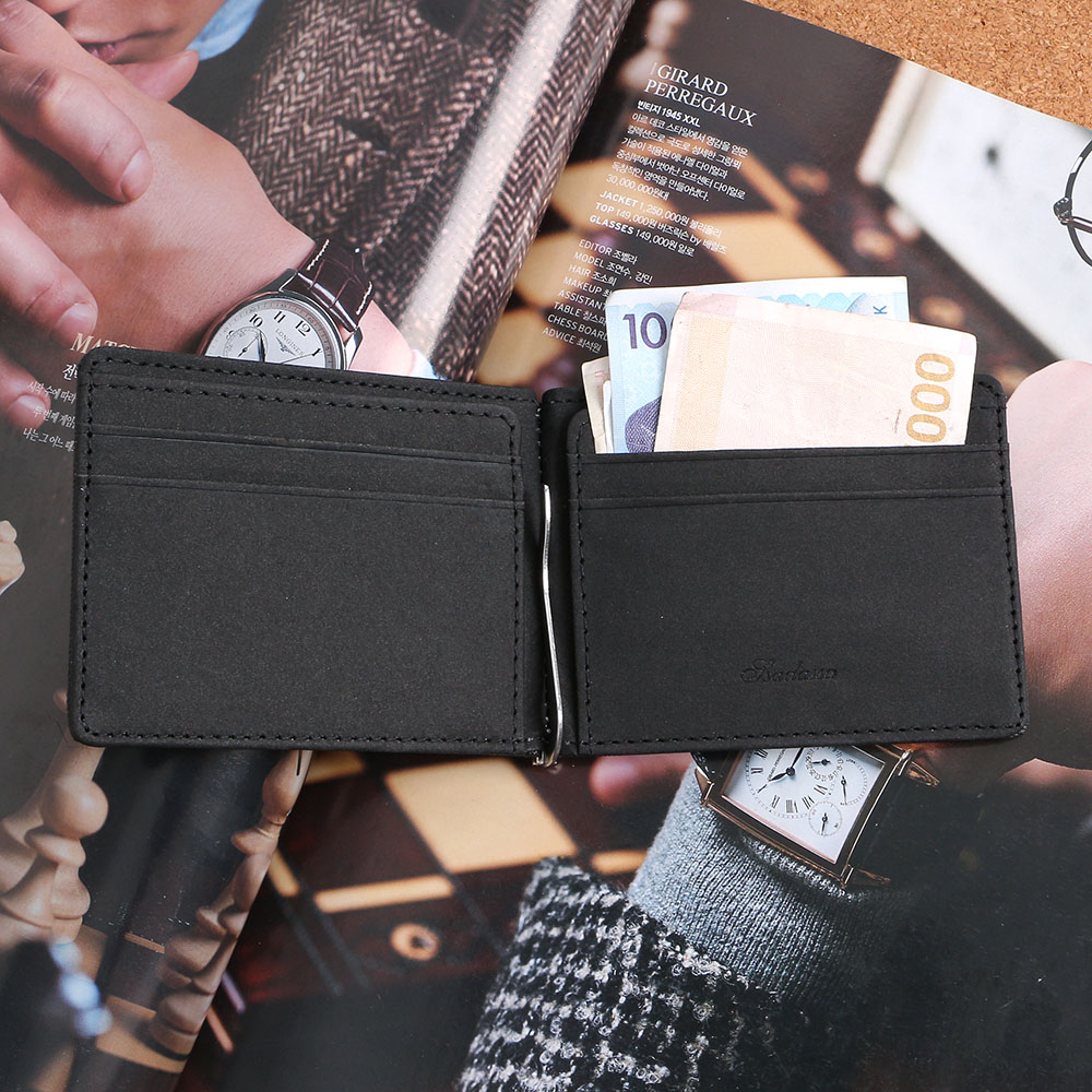 Oce 심플 카드 포켓 지폐 지갑 블랙 슬림 카드 백 레트로 머니클립 출입증신분증 포켓