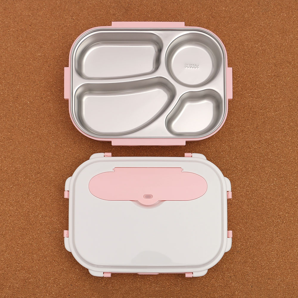 Oce FDA 수저 수납 항균 칸막이 밀폐 도시락통 4칸 핑크 유아 아기 그릇 실리콘 반찬통 사각 런치백