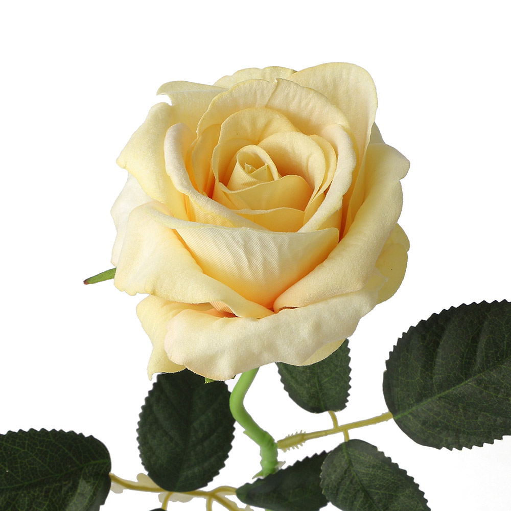 Oce 예쁜 조화꽃 한송이 벨벳 로즈 노랑 장미 신부부케꽂 옐로우플라워데코 식탁가짜꽃
