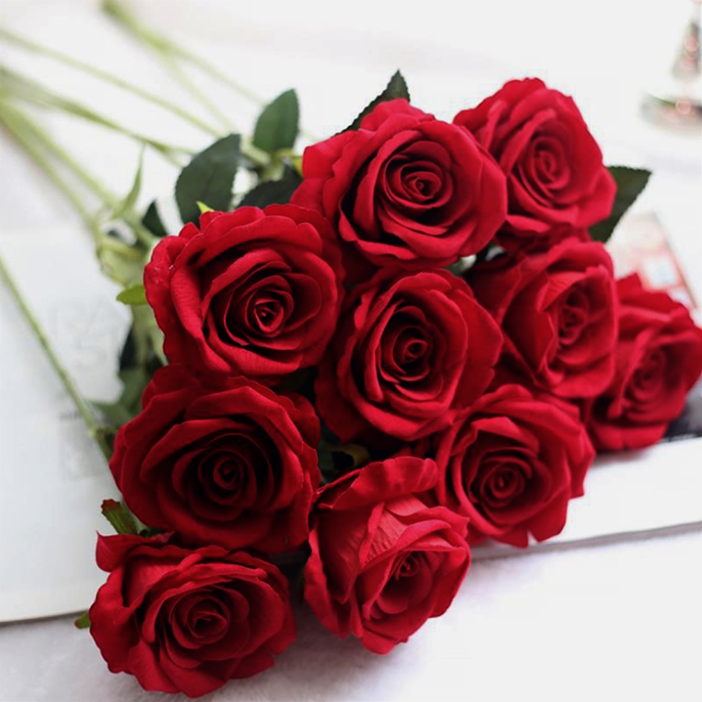 Oce 예쁜 조화꽃 한송이 벨벳 로즈 빨간 장미 인테리어조화꽃 신부부케꽂 플라스틱플라워