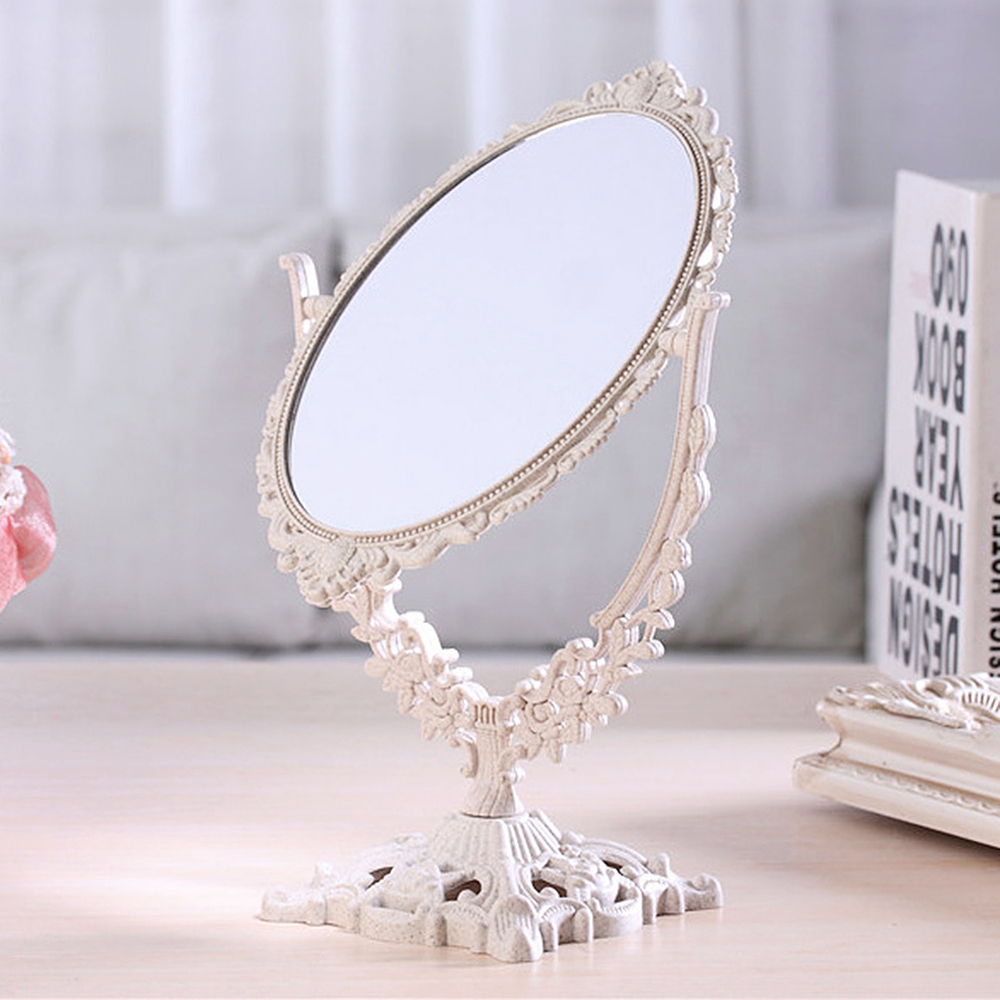 Oce 플라워 원형 고급 스탠드 회전 거울 21.5 빈티지 화장경 각도조절 탁상거울 엔틱 탁상거울