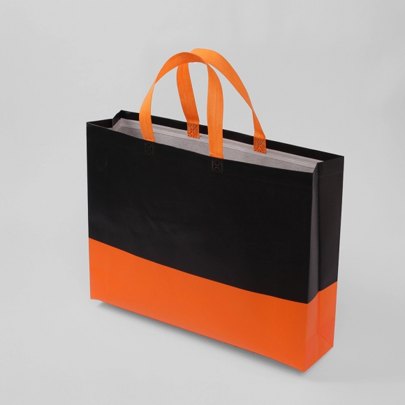 투톤 컬러 부직포 가방 4p세트(44x33cm) (블랙+오렌지)