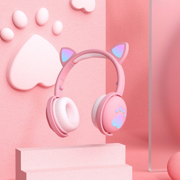 (해외직구)큐티캣 블루투스5 LED 무선 헤드폰(핑크)