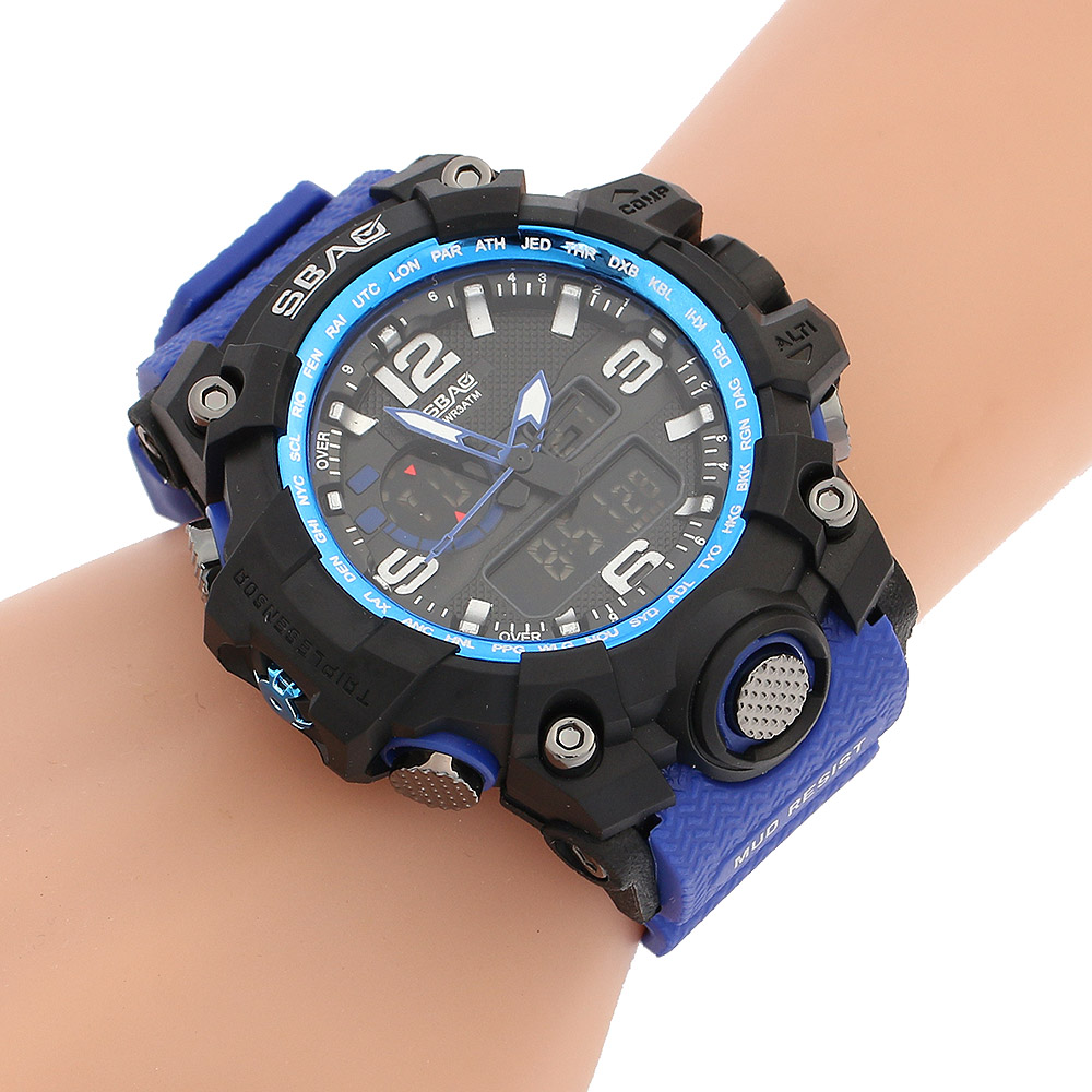 Oce 생활방수 알람 LED 손목 날짜 시계 (블루) 스포츠 밴드 우레탄 밴드 시계 밴드 워치