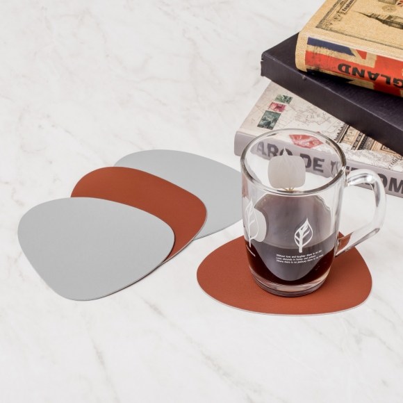 페블 양면 가죽 컵받침 4p세트(브라운+그레이)