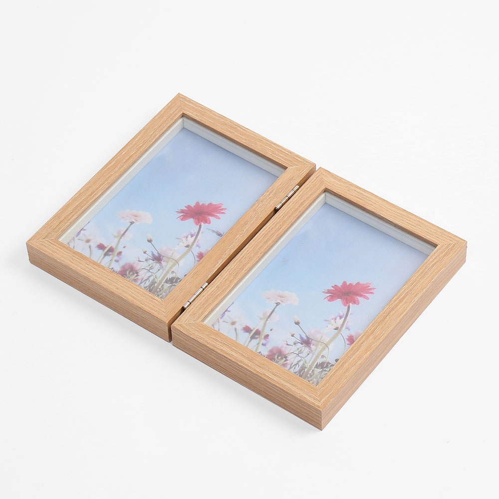 Oce 2단 접이식 스탠드 나무 사진 액자 (4X6) (내추럴) 유리 원목 멀티 액자 데스크 소품 장식품