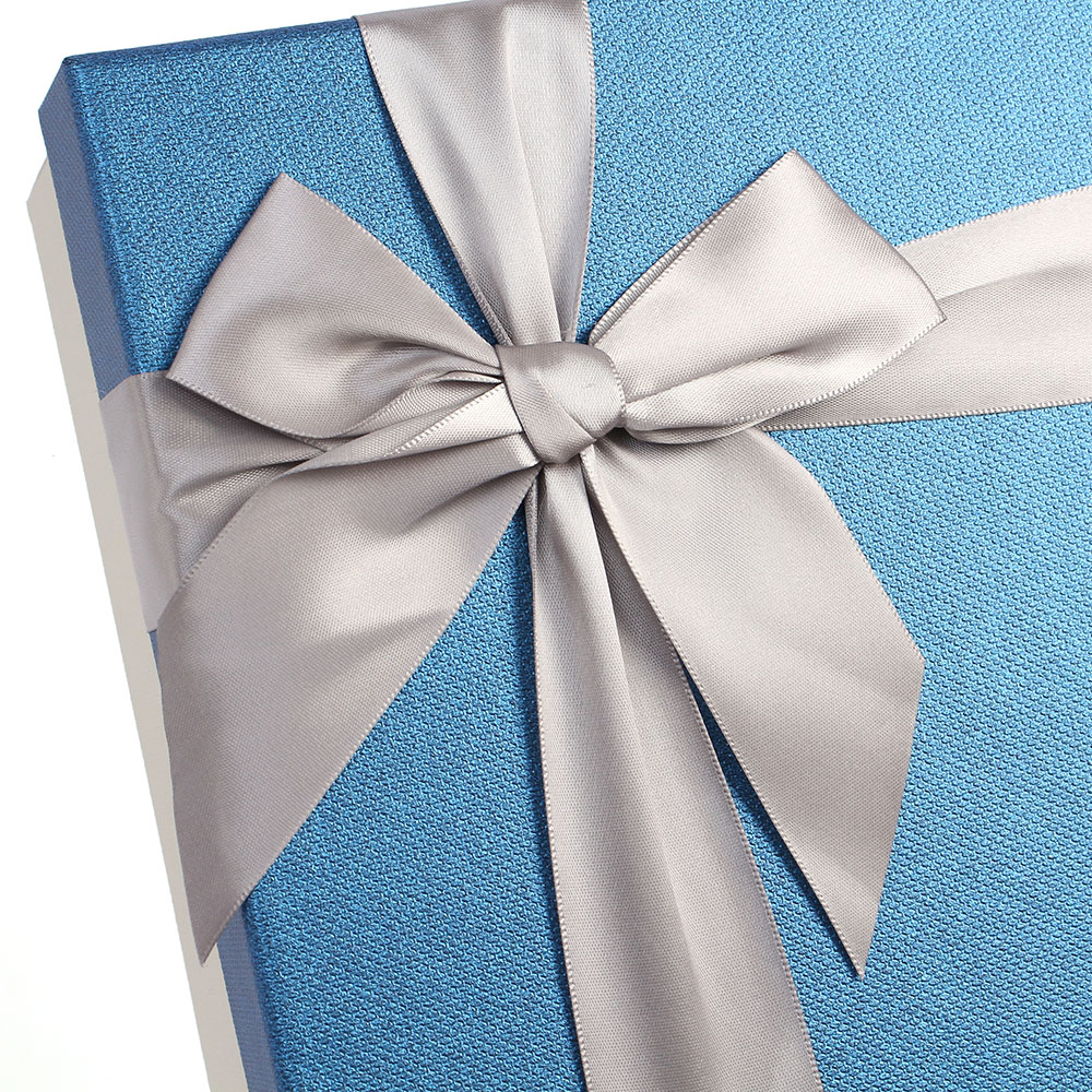 Oce 종이 선물 상자 공단 리본 박스 21x21cm 블루 옷  쇼핑백 사각 기프트백 패키지 포장지