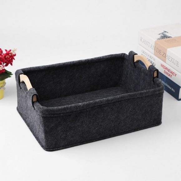 소품수납 우드핸들 펠트 바구니(37x26cm) (블랙)