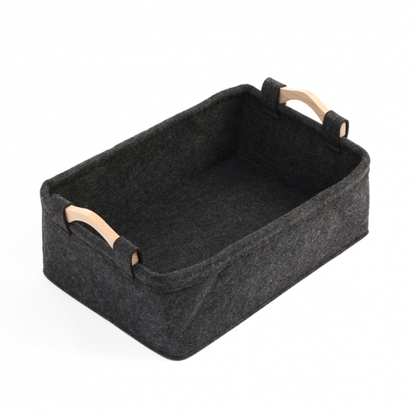 소품수납 우드핸들 펠트 바구니(37x26cm) (블랙)