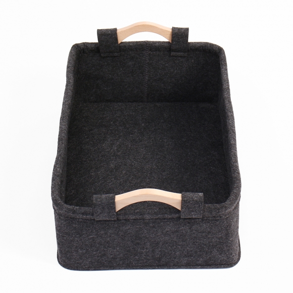 소품수납 우드핸들 펠트 바구니(37x26cm) (블랙)