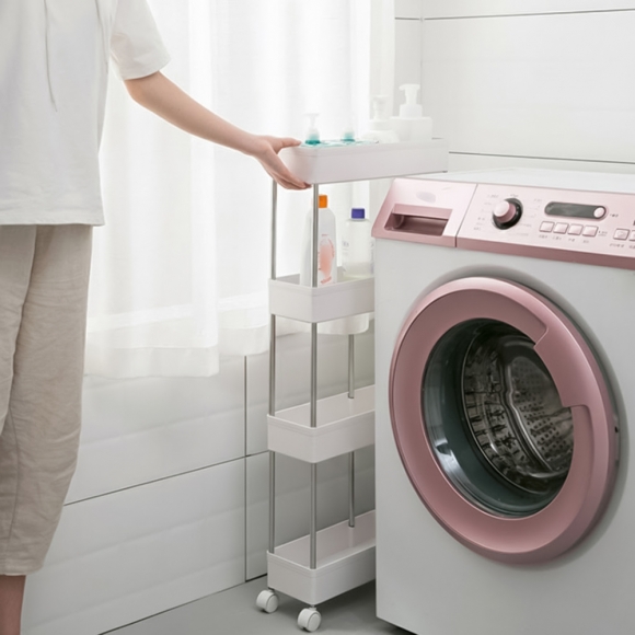 슬림 4단 이동식 틈새선반(폭14cm) (스틸봉)